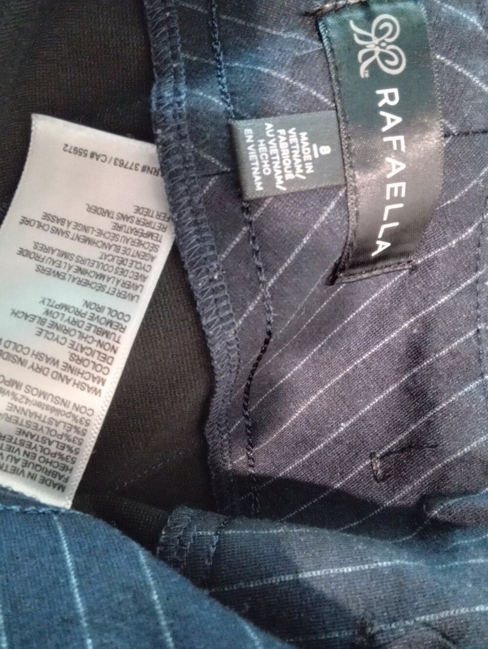 Rafaella Crop Wide Leg Trousers Sz 8 Patch Pocket Dark NavyBlue w/Gray Pinstripe - Picture 6 of 10